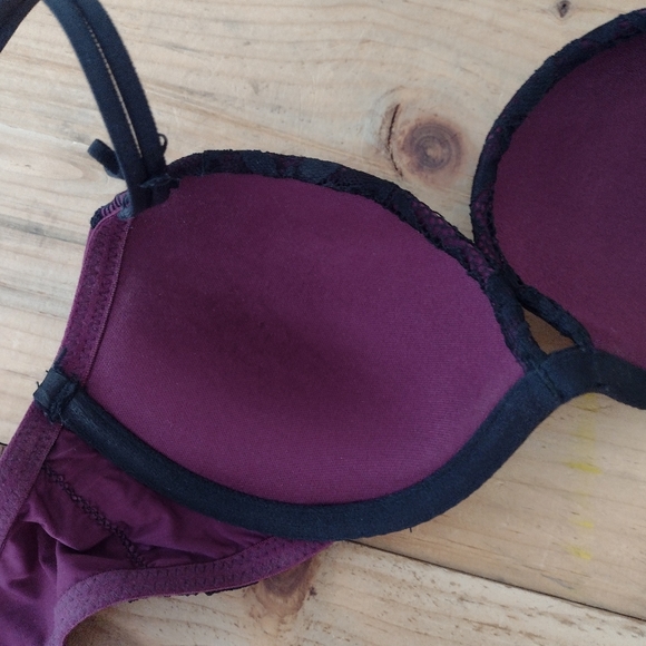 Rose + Vine Purple & Black Lace Push Up Bra Size 34A - Picture 4 of 6